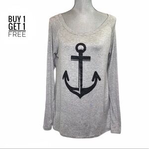 DREAM Style Ladies Long Sleeve Grey Anchor Tee S